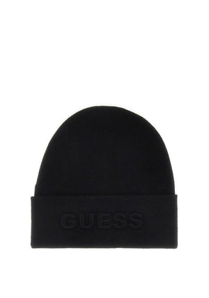 Guess Embossed Ribbed Beanie, Black