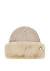 Guess Faux Fur Trim Ribbed Hat, Beige