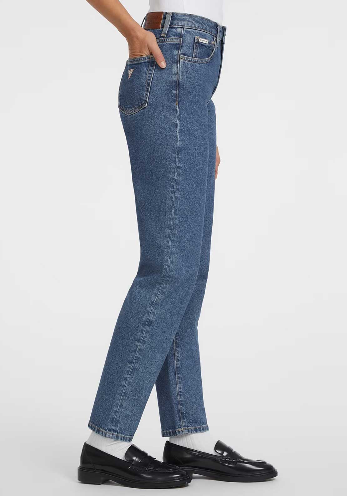 Guess G06 High Waisted Mom Jeans, Blue - McElhinneys