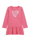 Guess Girls Long Sleeve Heart Logo Dress, Pink
