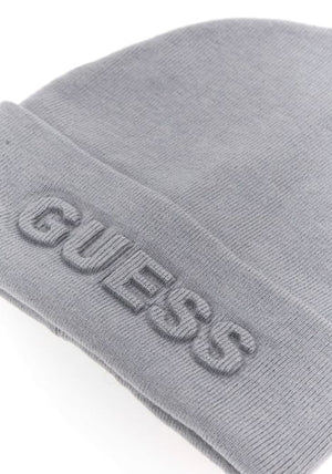 Guess Embossed Ribbed Beanie, Grey