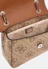 Guess Izzy Logo Print Crossbody Bag, Brown