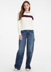 Guess Logo Embroidered Ribbed Sweater, Cream Multi