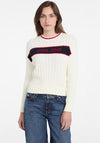 Guess Logo Embroidered Ribbed Sweater, Cream Multi