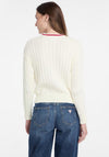 Guess Logo Embroidered Ribbed Sweater, Cream Multi