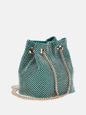 Guess Lua Rhinestone Mini Bucket Bag, Emerald