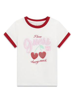 Guess Girl Cherry Hearts Short Sleeve Tee, White