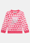 Guess Girl All-over Heart Long Sleeve Sweater, Pink