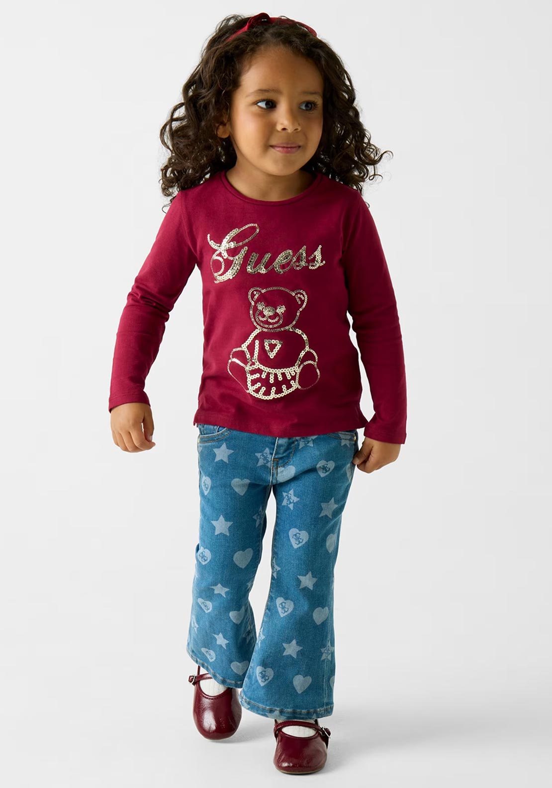 Guess Girl Long Sleeve Sequins Teddy Top, Wine