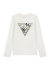 Guess Older Girl Long Sleeve Logo Top, White