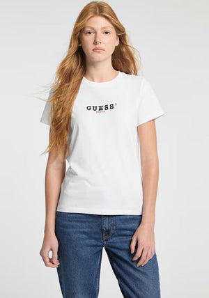 Guess Logo Embroidered T Shirt, White