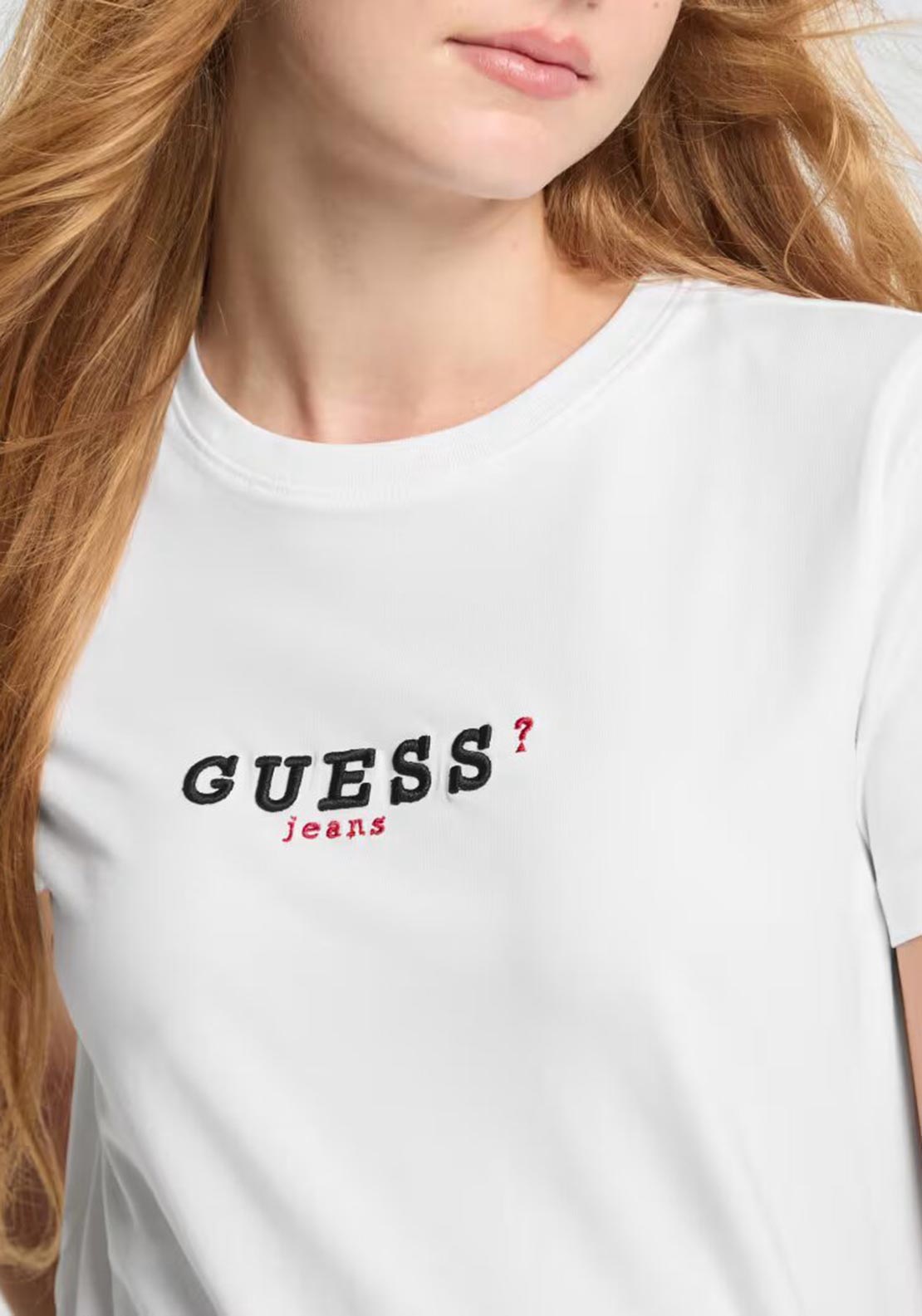 Guess Logo Embroidered T Shirt, White