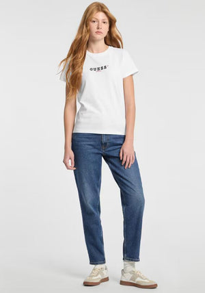 Guess Logo Embroidered T Shirt, White