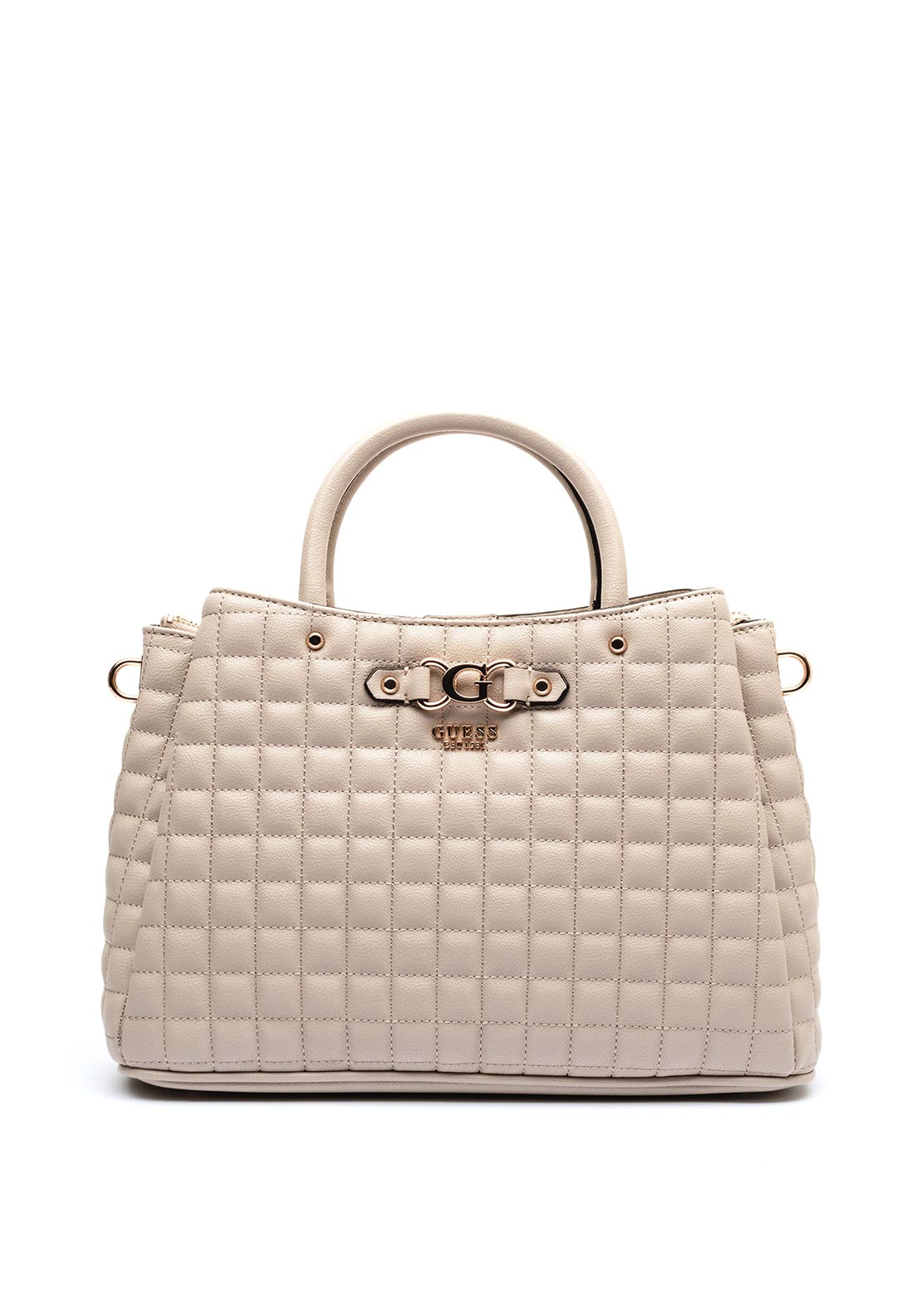 Guess Nadira Quilted Girlfriend Satchel Bag, Light Taupe