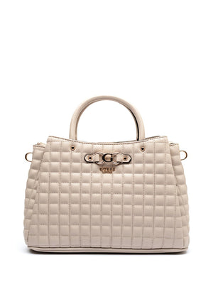 Guess Nadira Quilted Girlfriend Satchel Bag, Light Taupe