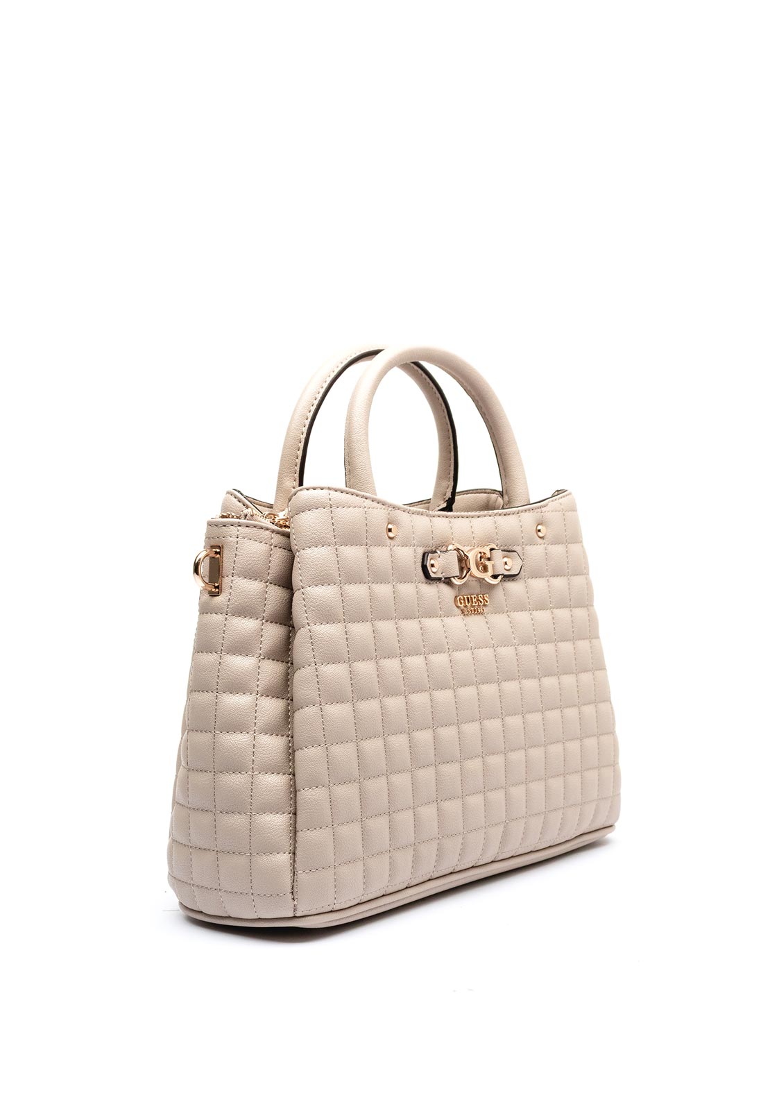 Guess Nadira Quilted Girlfriend Satchel Bag, Light Taupe