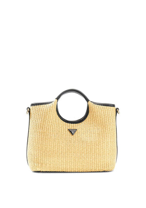 Guess Kirsten Woven Small Grab Bag, Beige & Black
