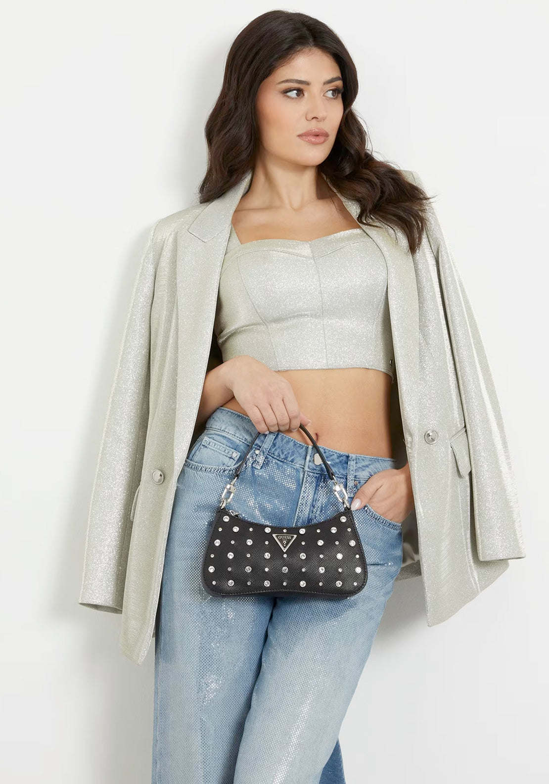 Guess Liona Saffiano Mini Shoulder Bag, Black