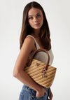 Guess Simona Raffia Weave Satchel Bag, Natural & Warm Tan