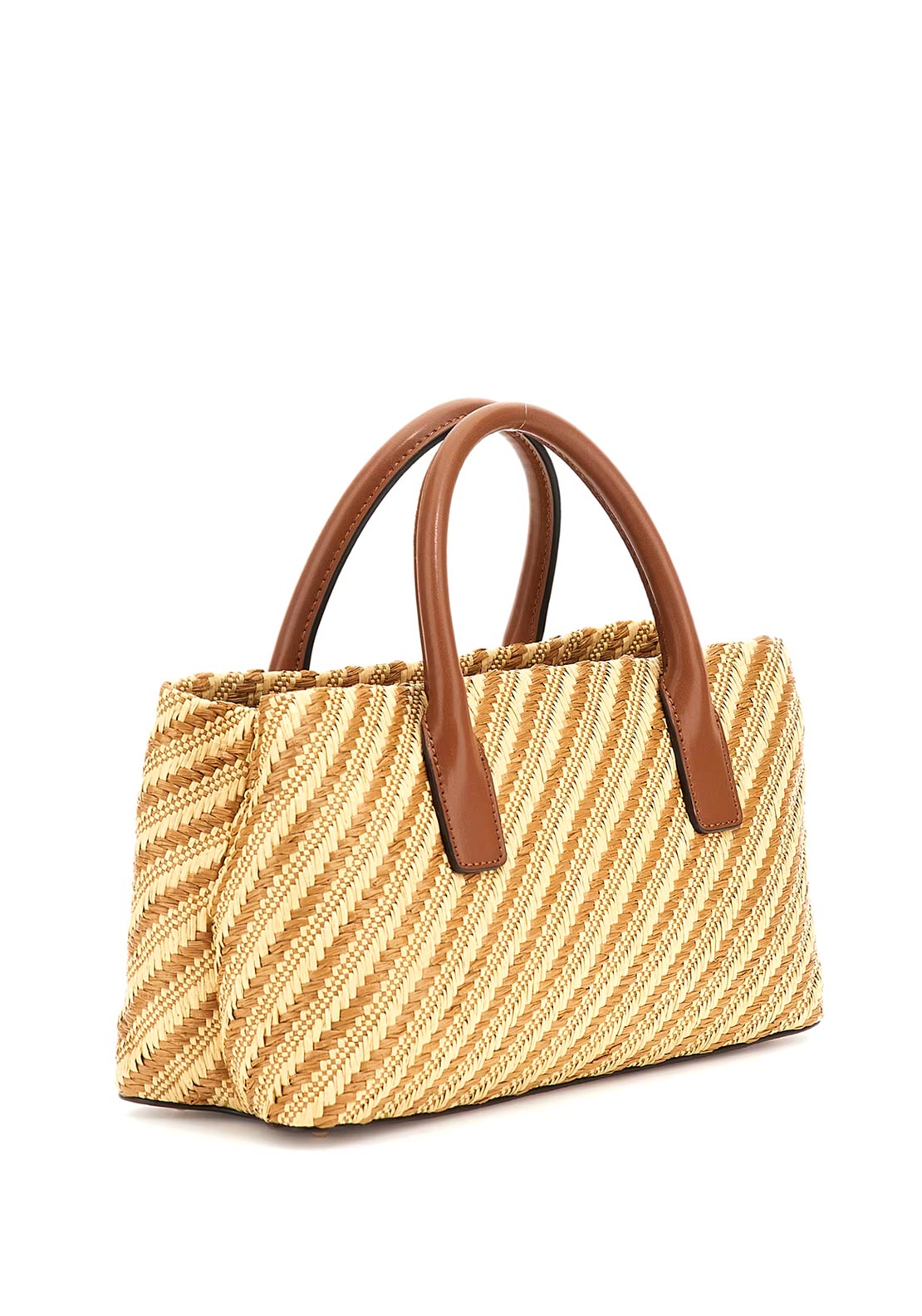 Guess Simona Raffia Weave Satchel Bag, Natural & Warm Tan
