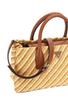 Guess Simona Raffia Weave Satchel Bag, Natural & Warm Tan
