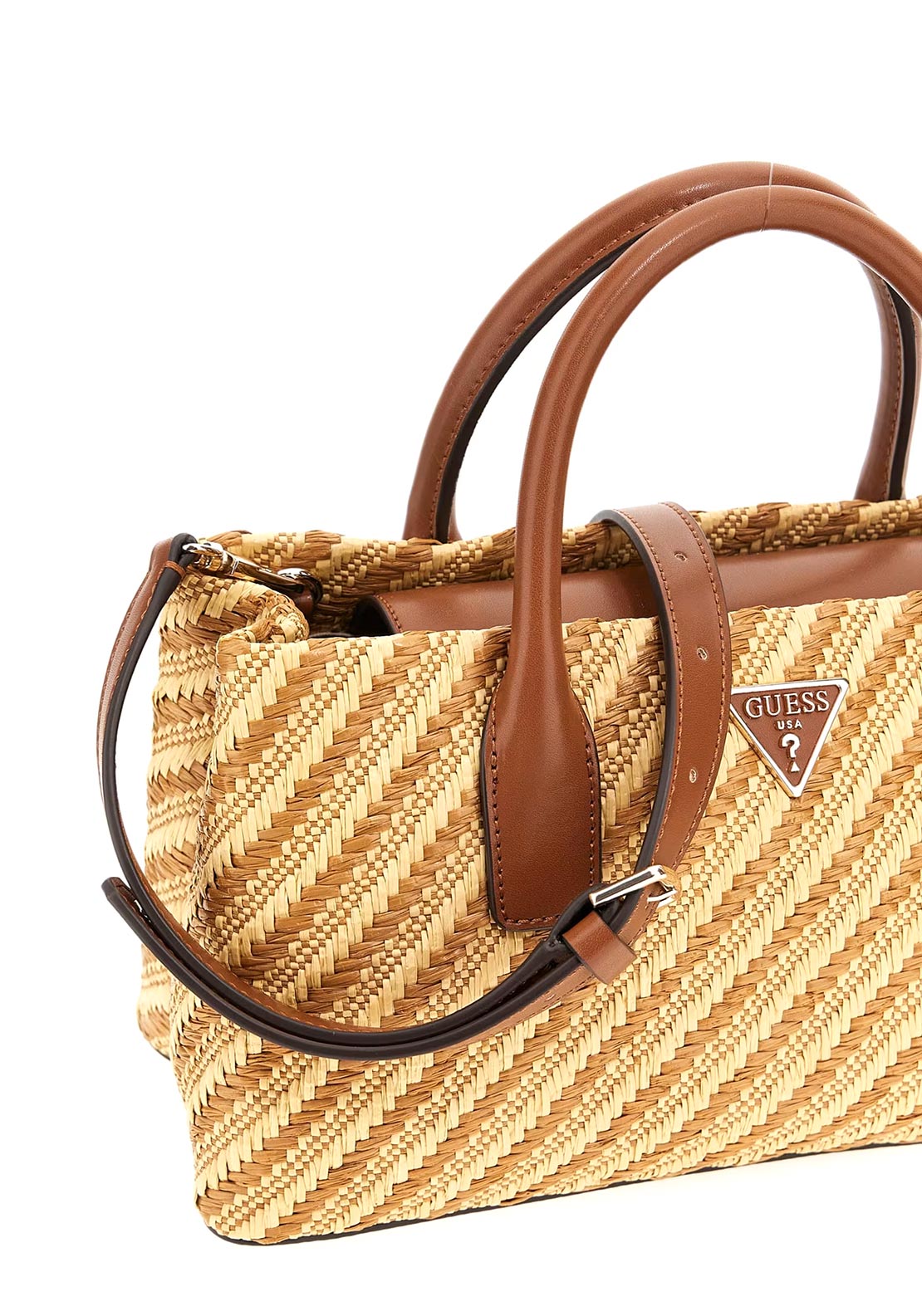 Guess Simona Raffia Weave Satchel Bag, Natural & Warm Tan