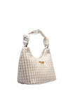 Guess Mirema Mini Woven Hobo Convertible Grab Bag, White Multi