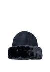 Guess Faux Fur Trim Ribbed Hat, Black