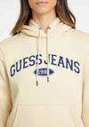 Guess Womens Chenille Logo Patch Hoodie, Cream
