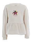 Guess Mini Girl Star Peplum Long Sleeve Sweater, Cream