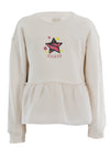 Guess Mini Girl Star Peplum Long Sleeve Sweater, Cream