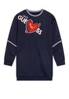 Guess Girl Heart Long Sleeve Sweater Dress, Navy