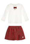 Guess Mini Girl Bow Top and Skirt Set, Red Multi