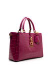 Guess James Faux Reptile Skin Print Satchel Bag, Boysenberry