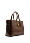 Guess James Faux Reptile Skin Print Satchel Bag, Bronze