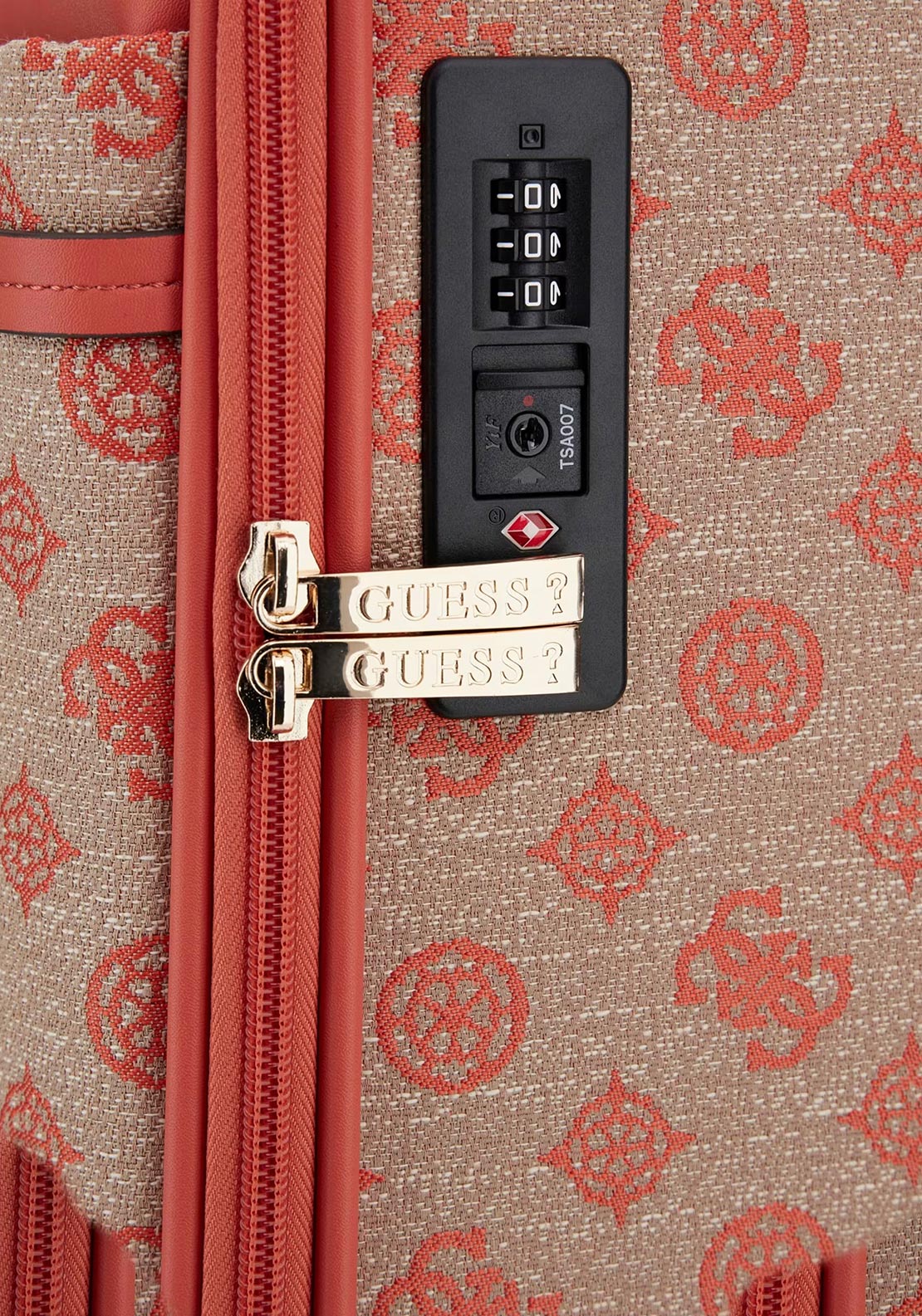 Guess Beyza 4G Logo 21.5” 8-Wheeler Spin Cabin Suitcase, Coral Red