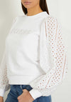 Guess Womens Sangallo Broderie Sweatshirt, White