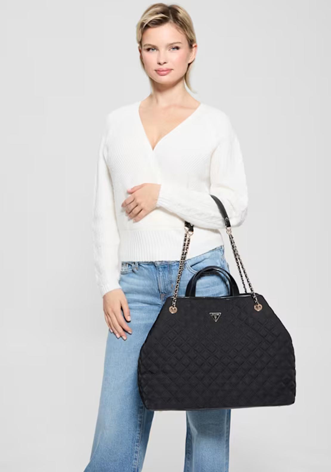 Guess Giully Large Quilted Tote Bag, Black