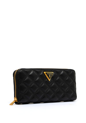 Guess Quilted Giully Large Zip Around Wallet, Black