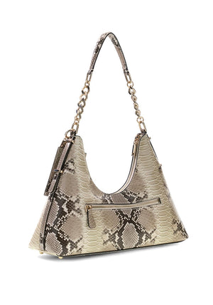 Guess Yvonne Snake Print Small Shoulder Bag, Beige Multi
