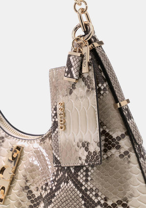 Guess Yvonne Snake Print Small Shoulder Bag, Beige Multi