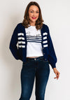 Guess Womens Embroidered Logo Striped Cardigan, Navy