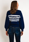 Guess Womens Embroidered Logo Striped Cardigan, Navy