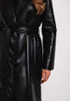 Guess Gea Faux Leather Belted Waist Long Coat, Black