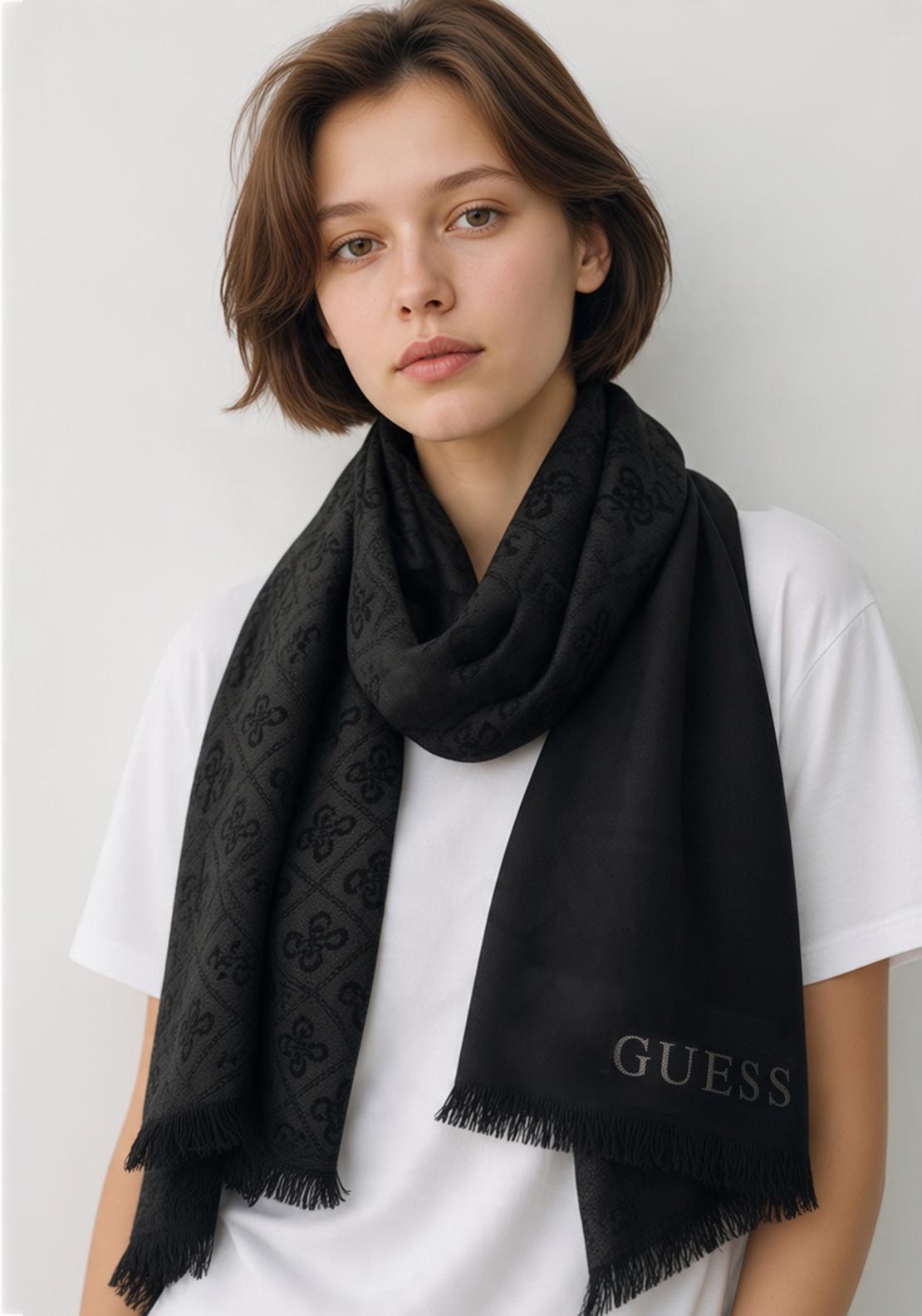 Guess Logo Monogram Scarf, Black
