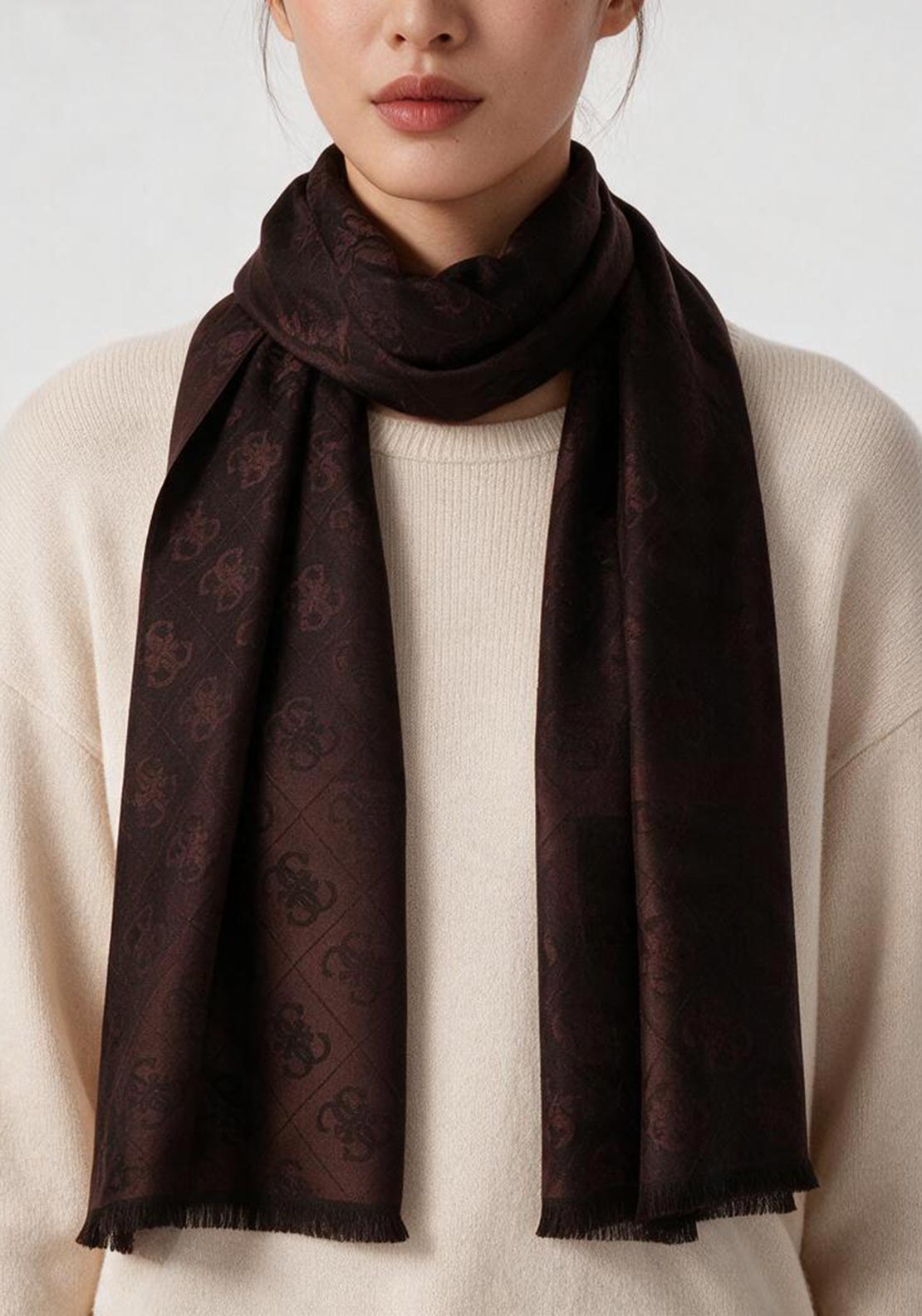 Guess Monogram Satin Feel Scarf, Brown
