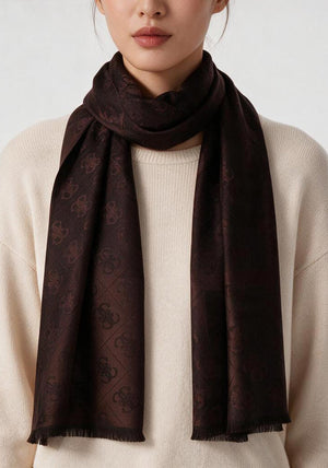 Guess Monogram Satin Feel Scarf, Brown