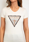 Guess Gold Embellished Logo T-Shirt, Cream