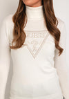 Guess Pearl Embellished Logo, Roll Neck Sweater, White