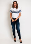 Guess Womens Embroidered Logo Striped T-Shirt, White